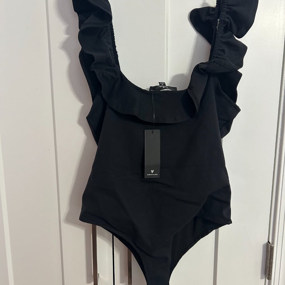 Lulu's Black Ruffle Bodysuit - Picture 3 of 4